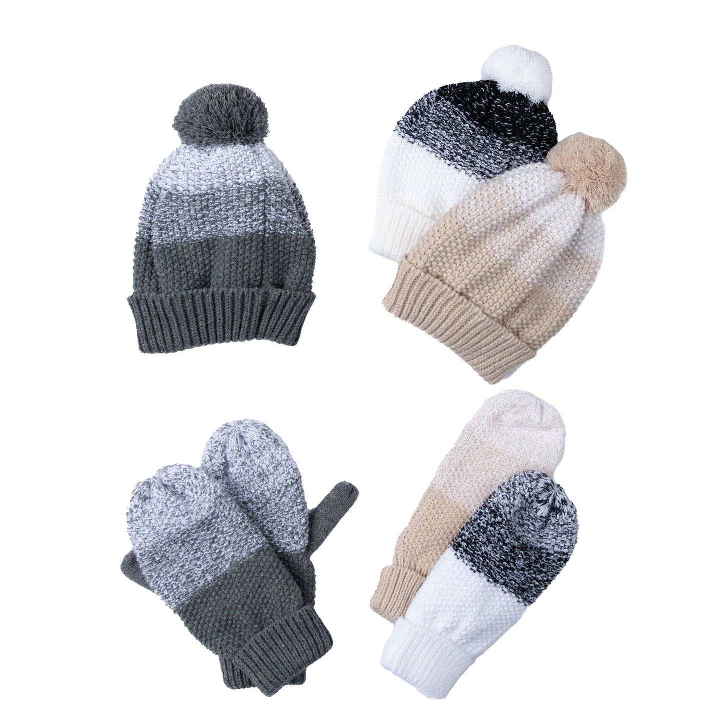 Alena Tri-Tone Textured Cold Weather Mitten & Hat Set