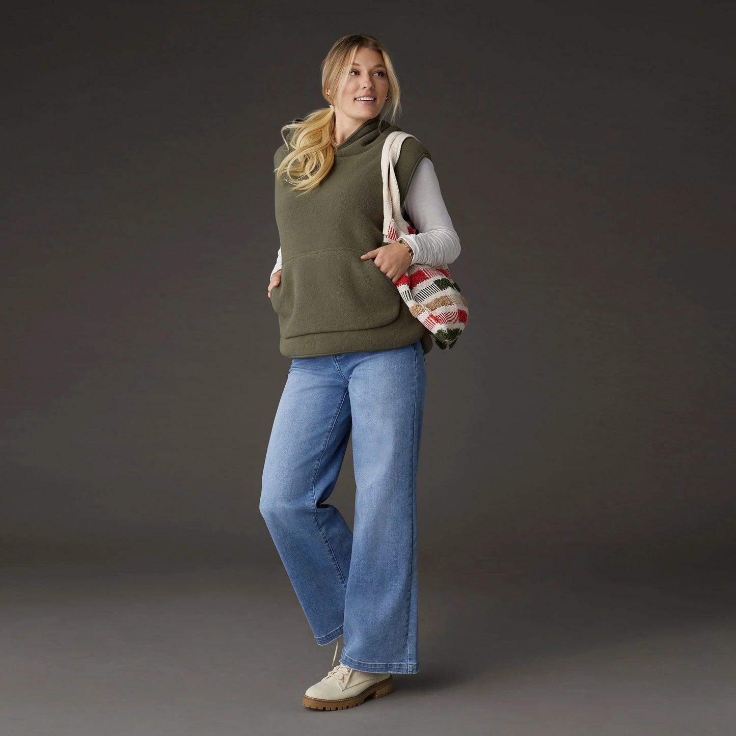 Fern Sherpa Lined Fleece Vest - Olive