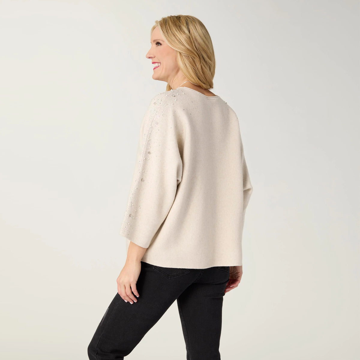 Heavenly-Luxe Cable Dolman Sweater with Rhinestones