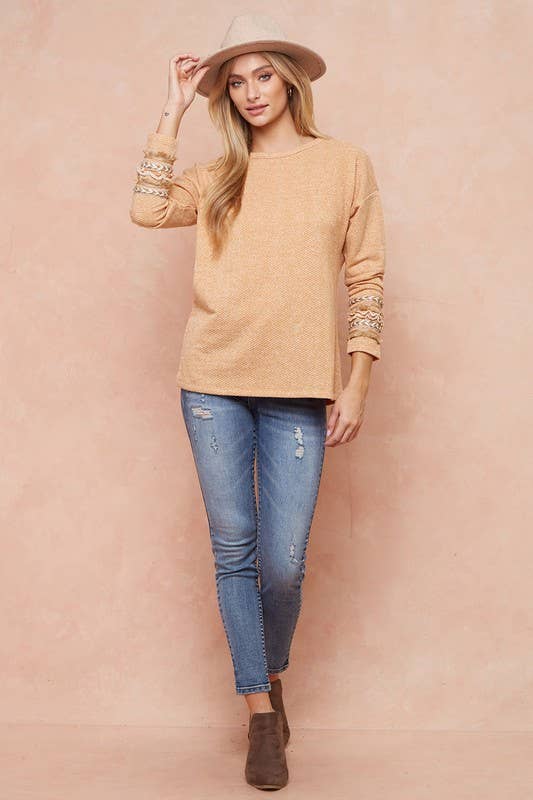 Aztec Trimmed Sleeve Detail Top