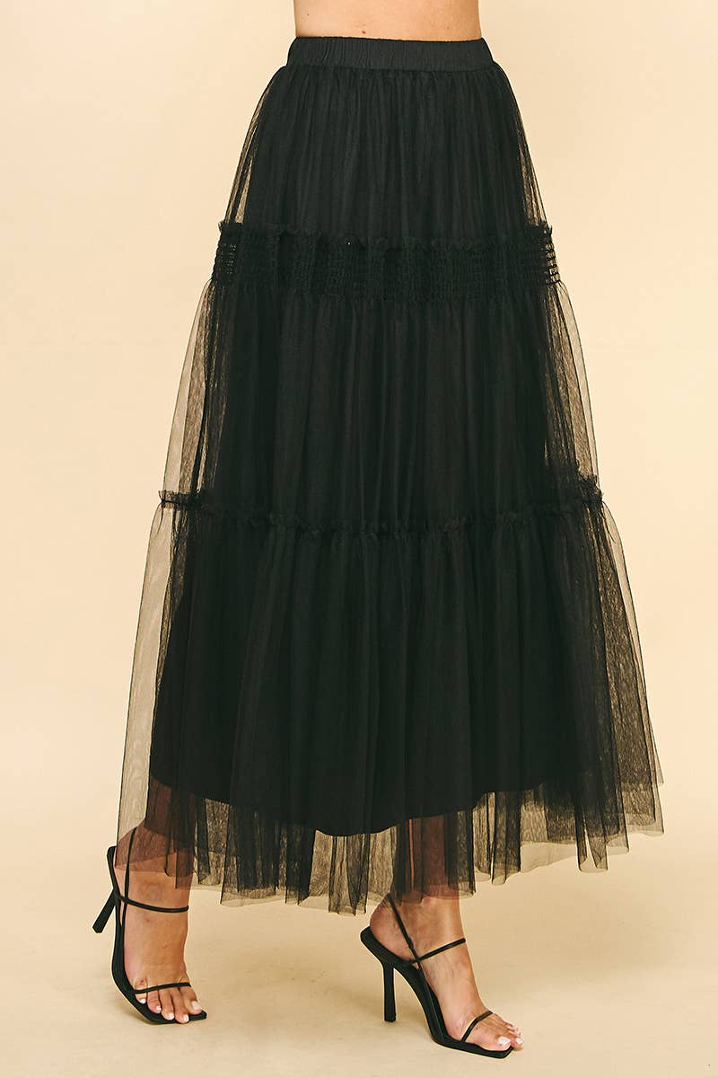 Tulle Tiered Maxi Skirt - Black