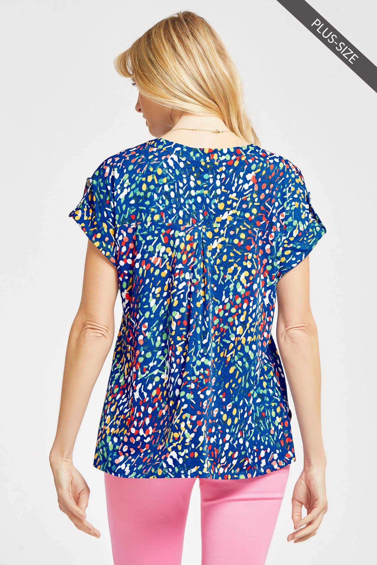 PLUS SIZE Lizzy Dolman Short Sleeve Wrinkle Free - Royal Multi