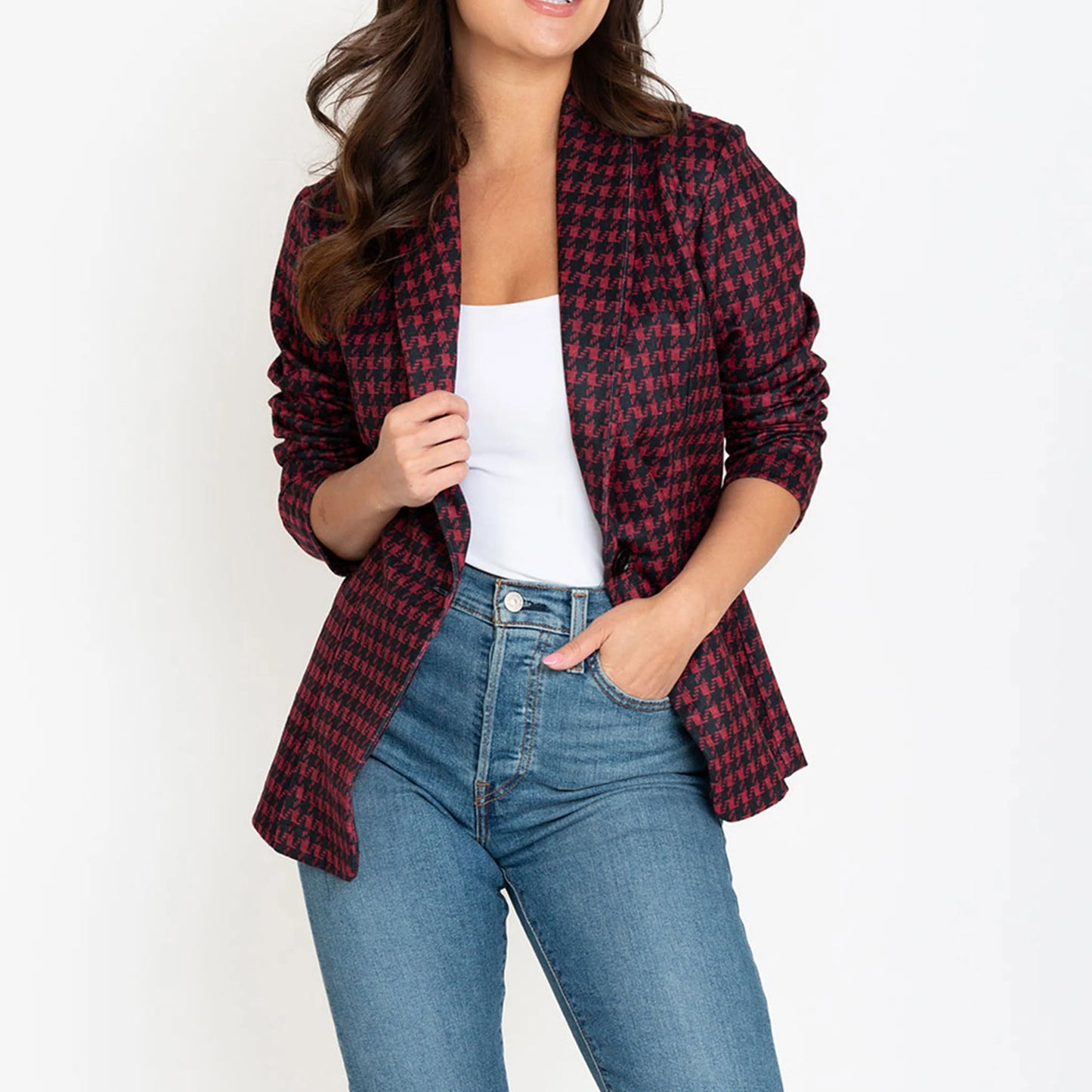 Ruby Houndstooth Stretch Blazer