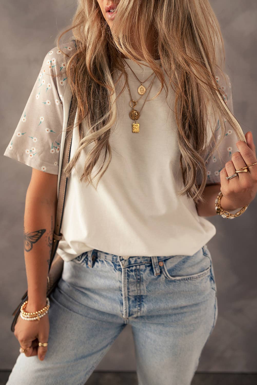 Floral Print Color Block Raglan Sleeve Top