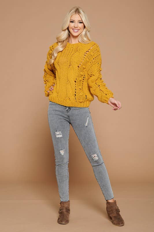 Twisted Knit Sweater With Pompom Detail