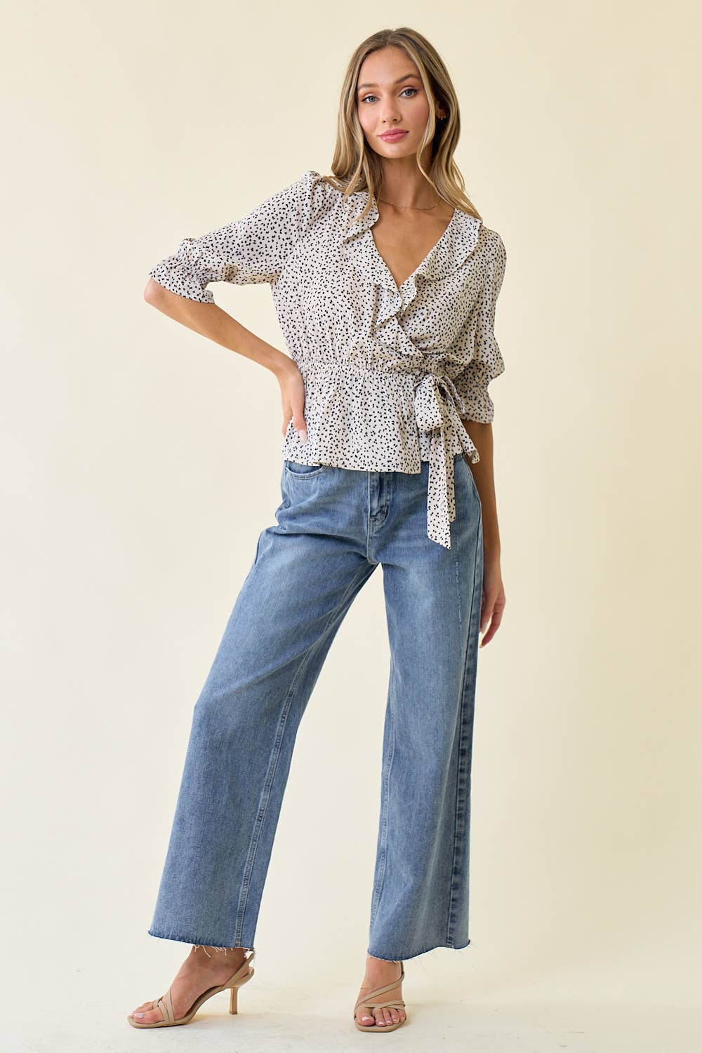 Ruffle Wrap Leopard Blouse