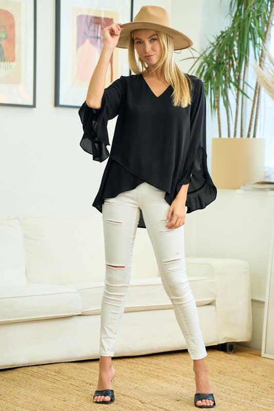 Diagonal High Low Ruffle Top