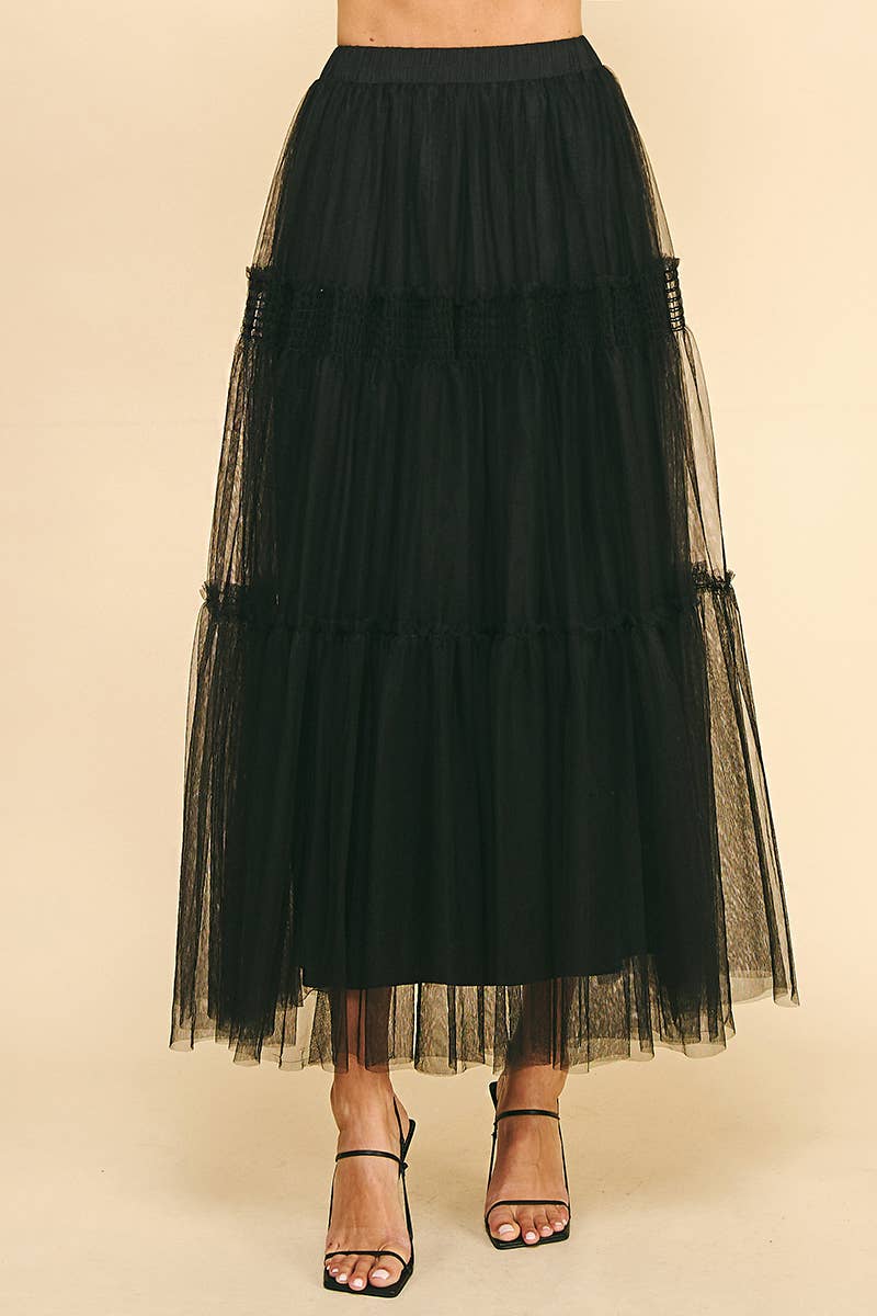 Tulle Tiered Maxi Skirt - Black