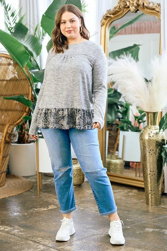 Printed Hacci Contrast Tiered Top