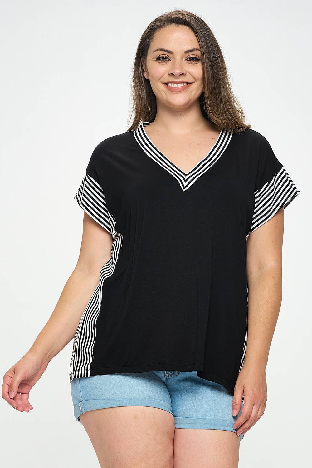 Striped V-Neck Knit Top