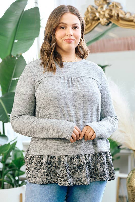 Printed Hacci Contrast Tiered Top
