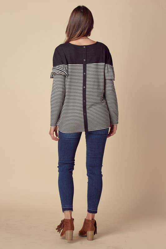 Stripe Ruffled Top W/ Button Down Back
