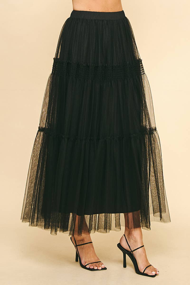 Tulle Tiered Maxi Skirt - Black