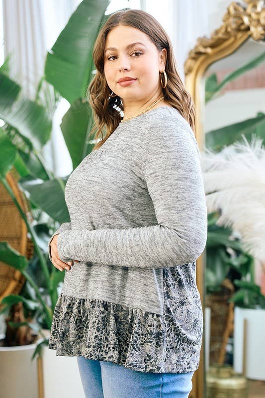 Printed Hacci Contrast Tiered Top