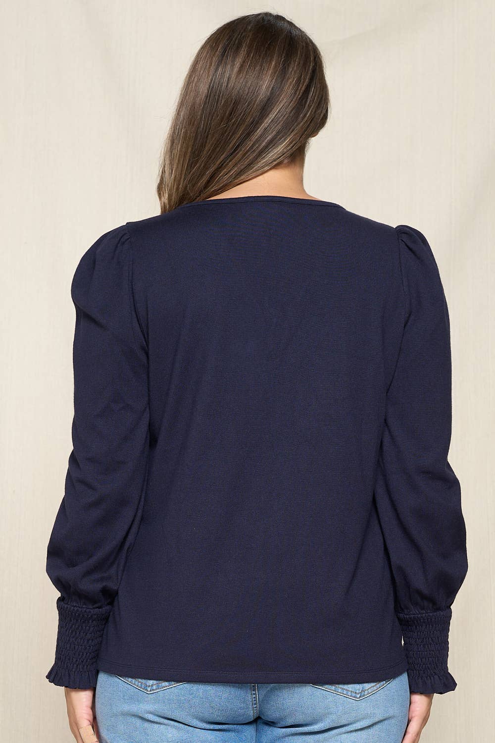 Puff Sleeve Smocked V-Neck Top