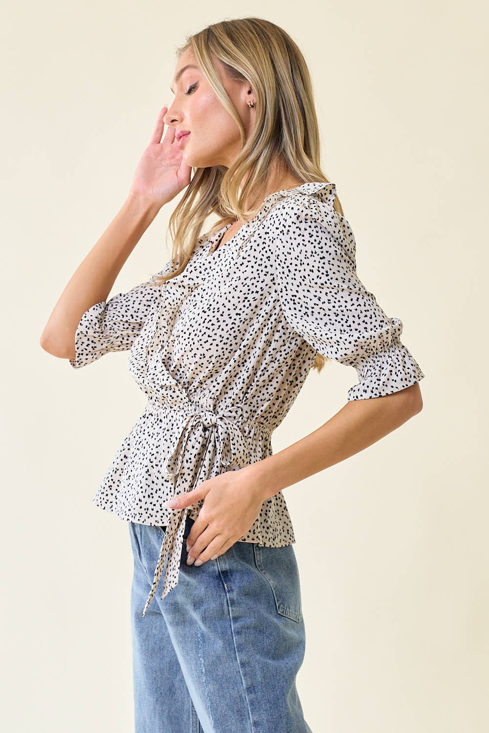 Ruffle Wrap Leopard Blouse