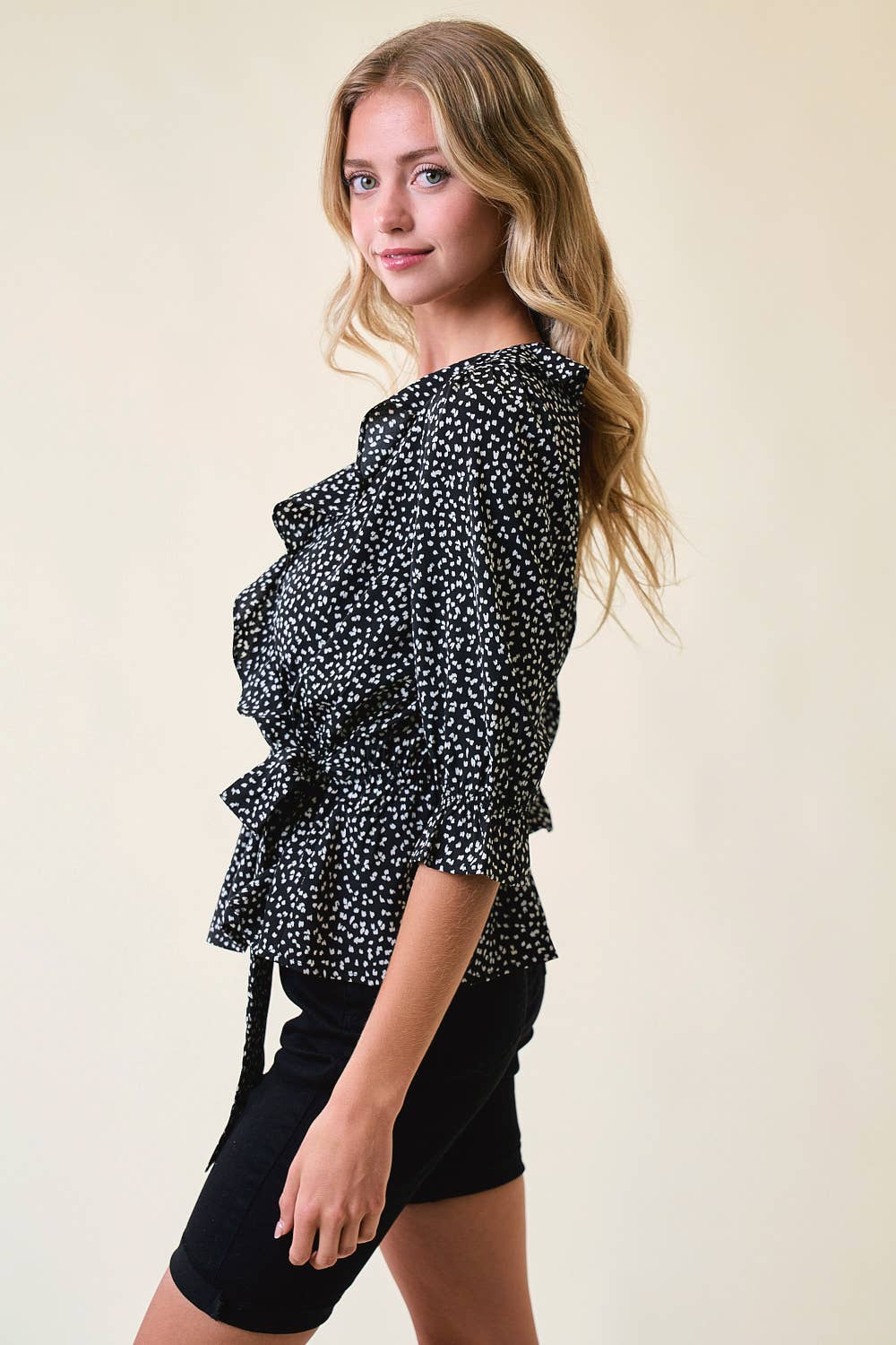 Ruffle Wrap Leopard Blouse