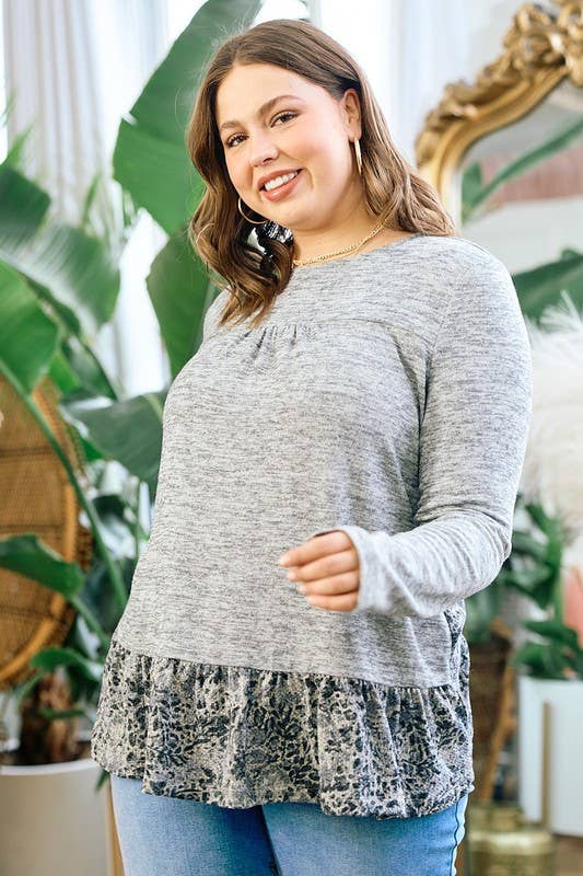 Printed Hacci Contrast Tiered Top