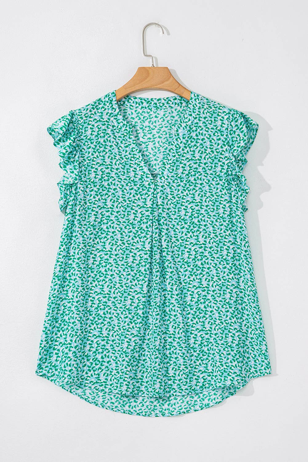 Leopard Ruffle Short Sleeve Blouse