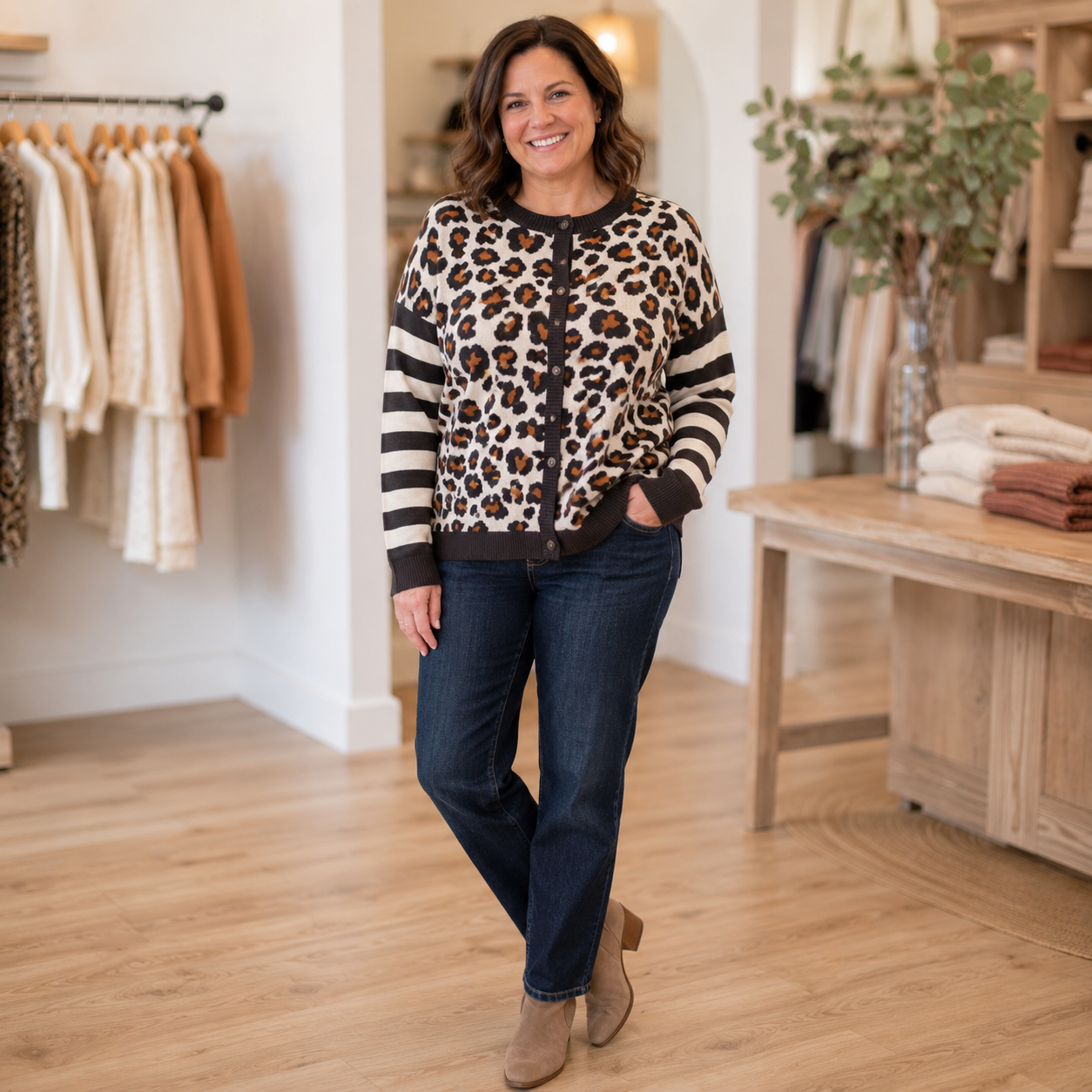 Leopard Color Block Cardigan
