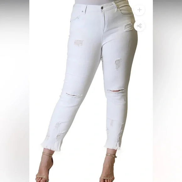 Grace LA Frayed Distressed White Plus Crop