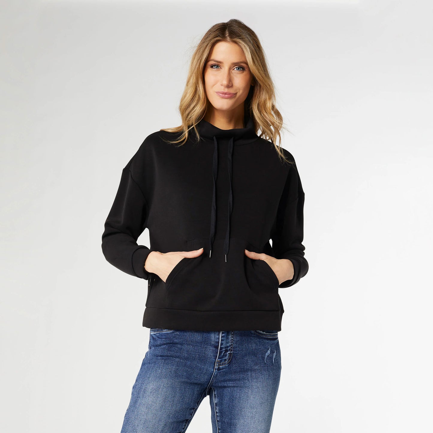 Hilarie Super Soft Mock Neck Pouch Pocket Top