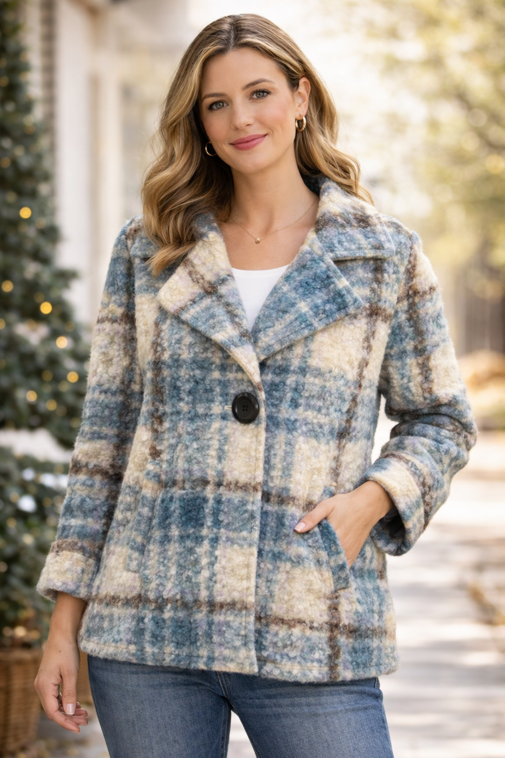 Plaid Bouclé Button Jacket