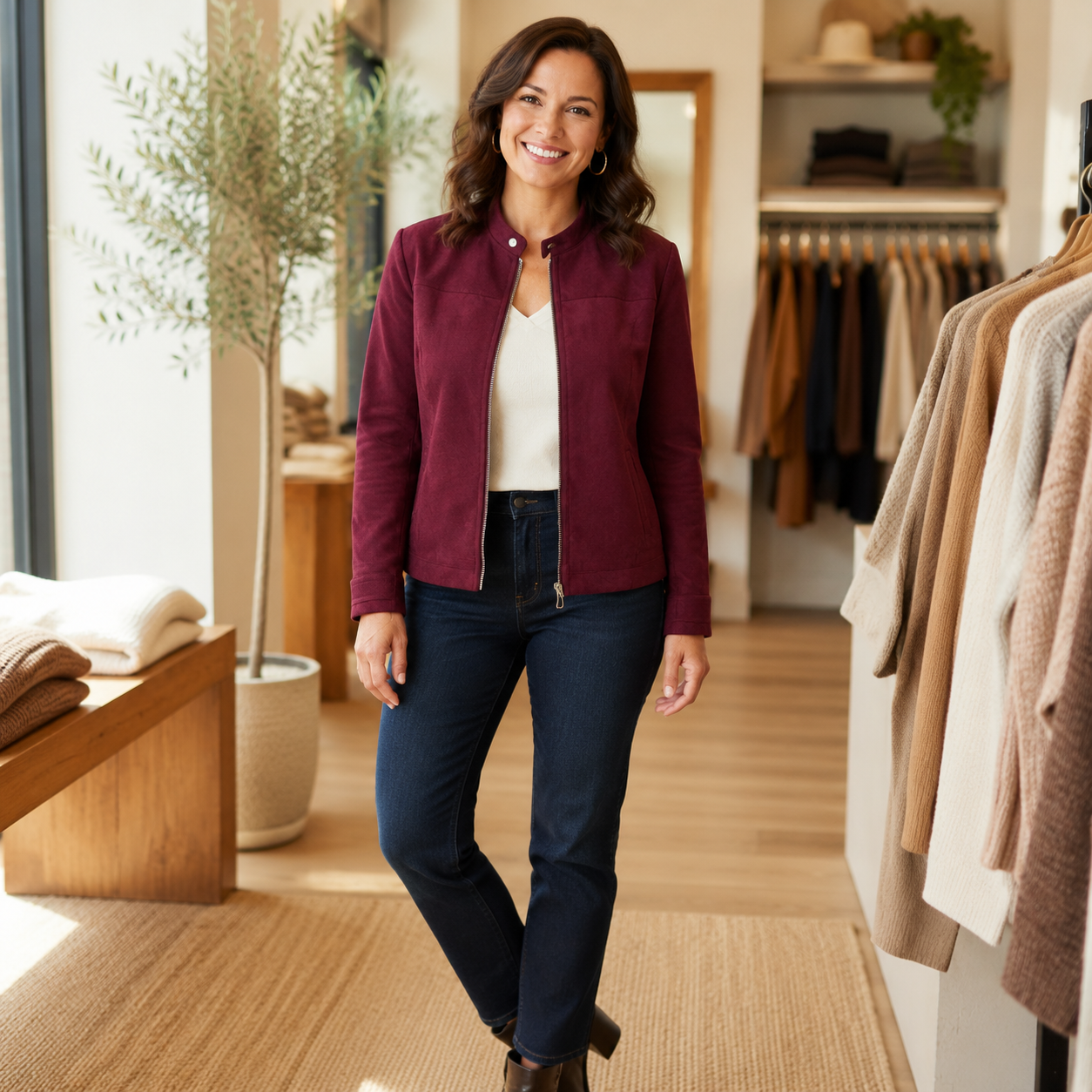 Pavia Lightweight Faux Suede Jacket - Rich Wine
