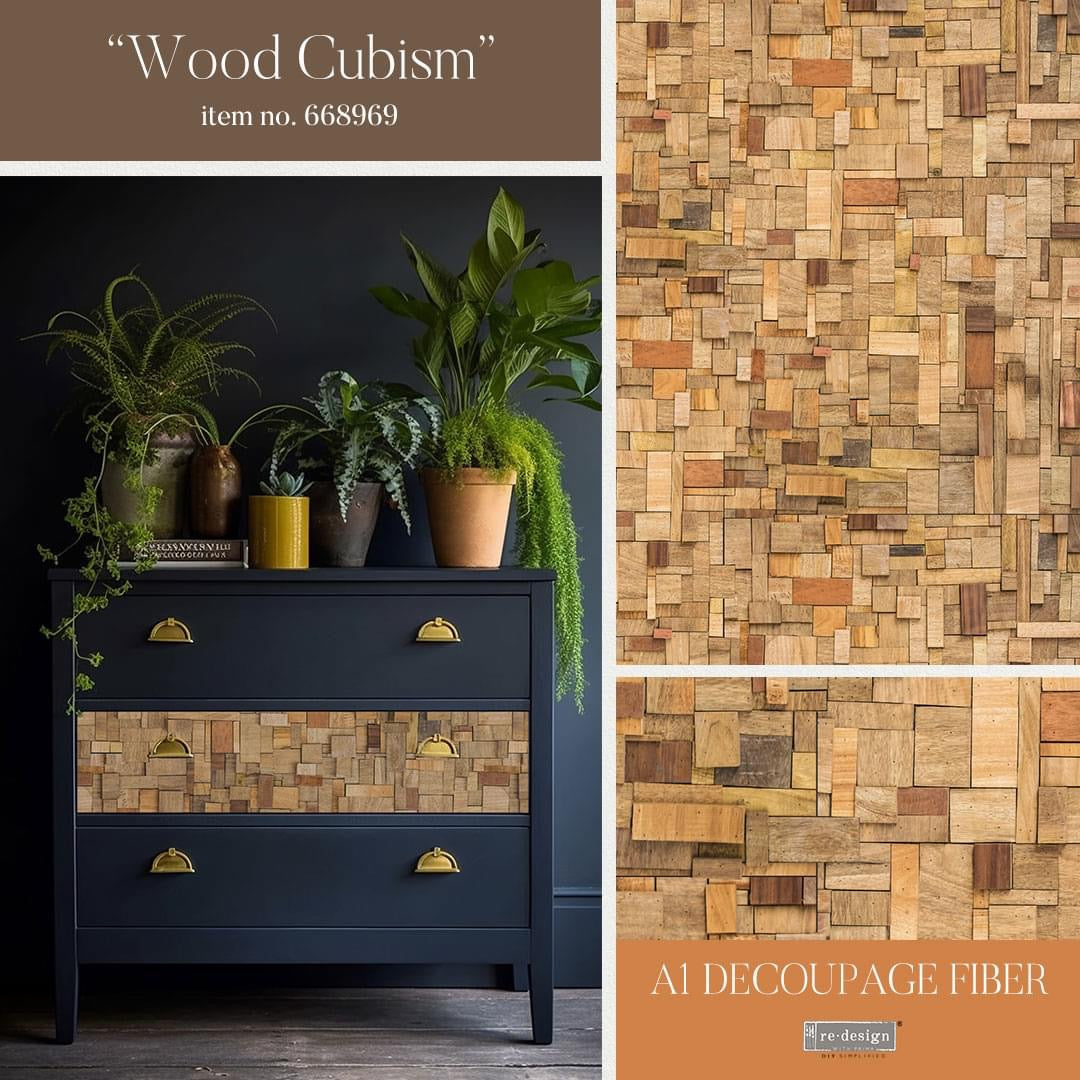 reDesign with Prima A1 Decoupage Papers - Wood Cubism