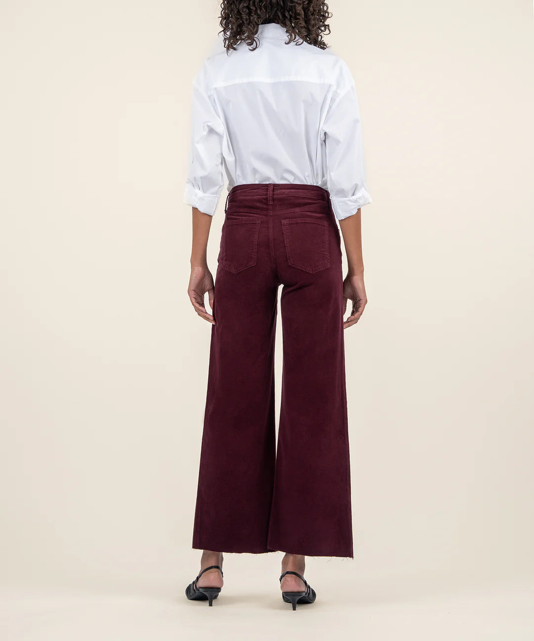 KUT from the Kloth Meg Wide Leg High Rise Raw Hem - Dark Plum Cord