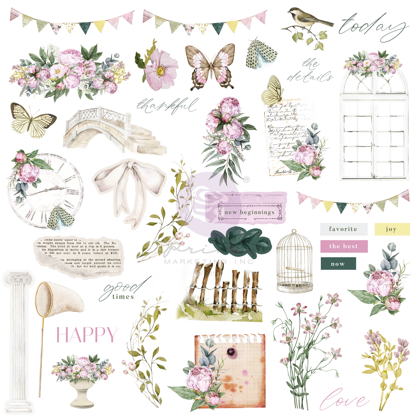 Serene Petals Collection Ephemera - Vintage Flutter