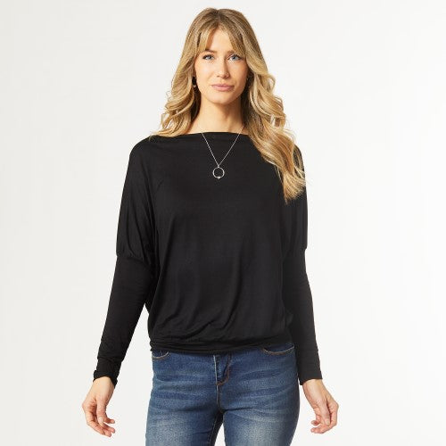 Toni Long Sleeve Dolman Top - Black