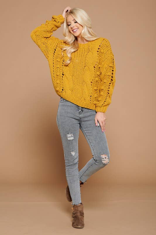 Twisted Knit Sweater With Pompom Detail