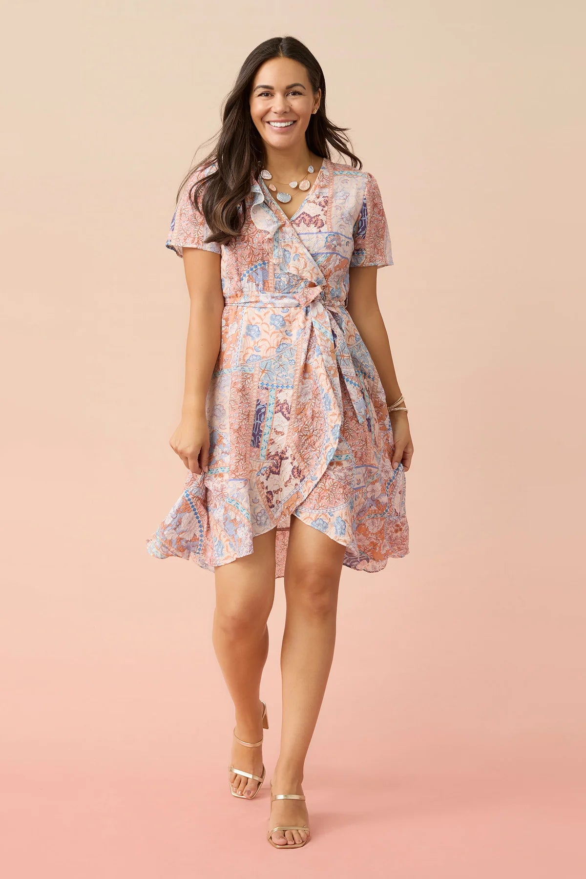 Aria Flutter-Sleeve Dress with Tie