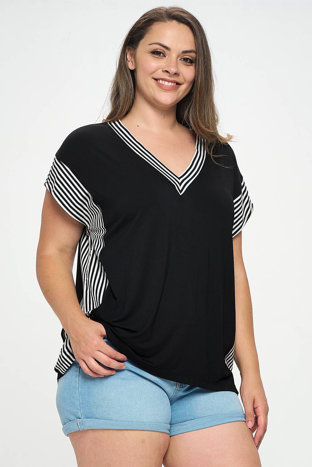 Striped V-Neck Knit Top