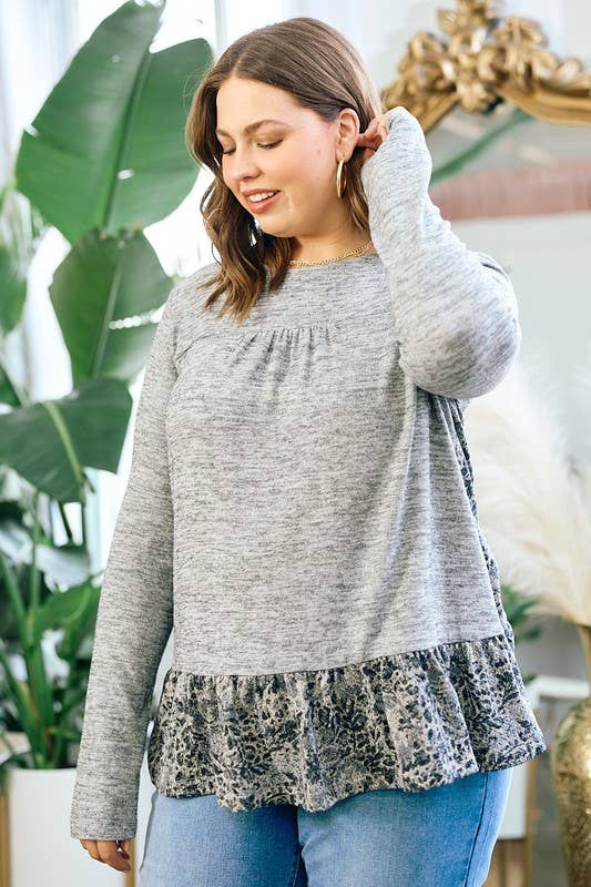 Printed Hacci Contrast Tiered Top