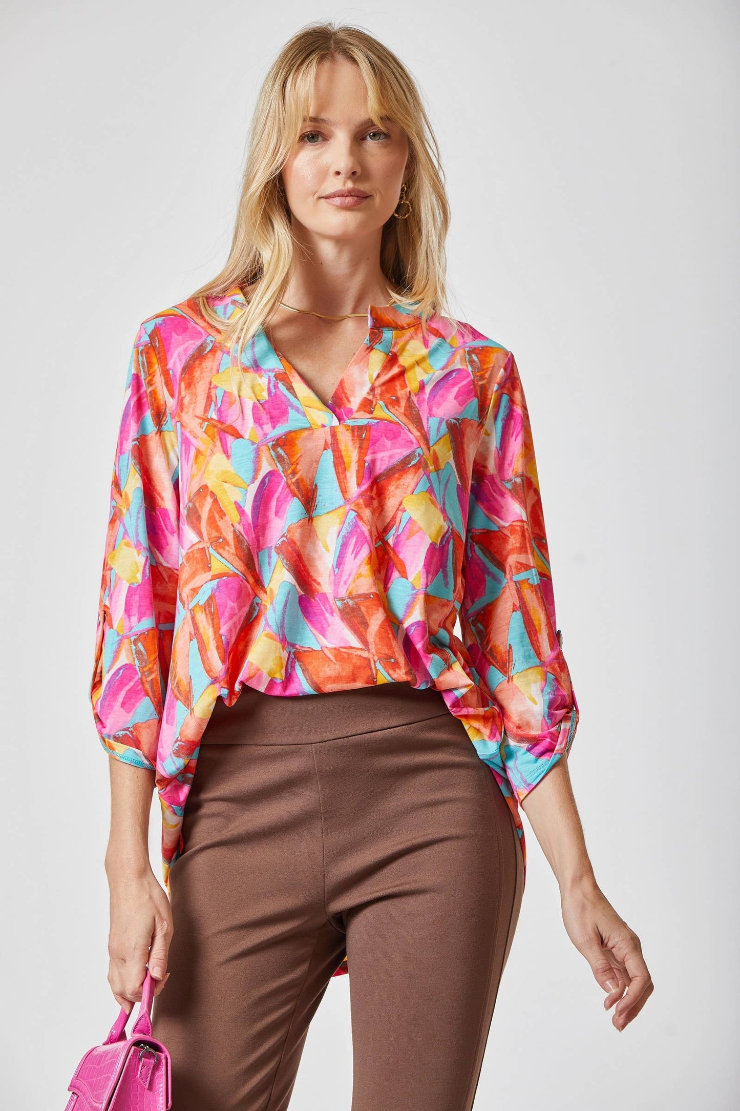 3/4 Sleeve Lizzy Medallion Wrinkle Free Blouse - Multi