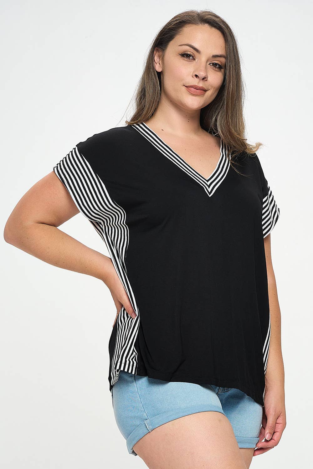 Striped V-Neck Knit Top