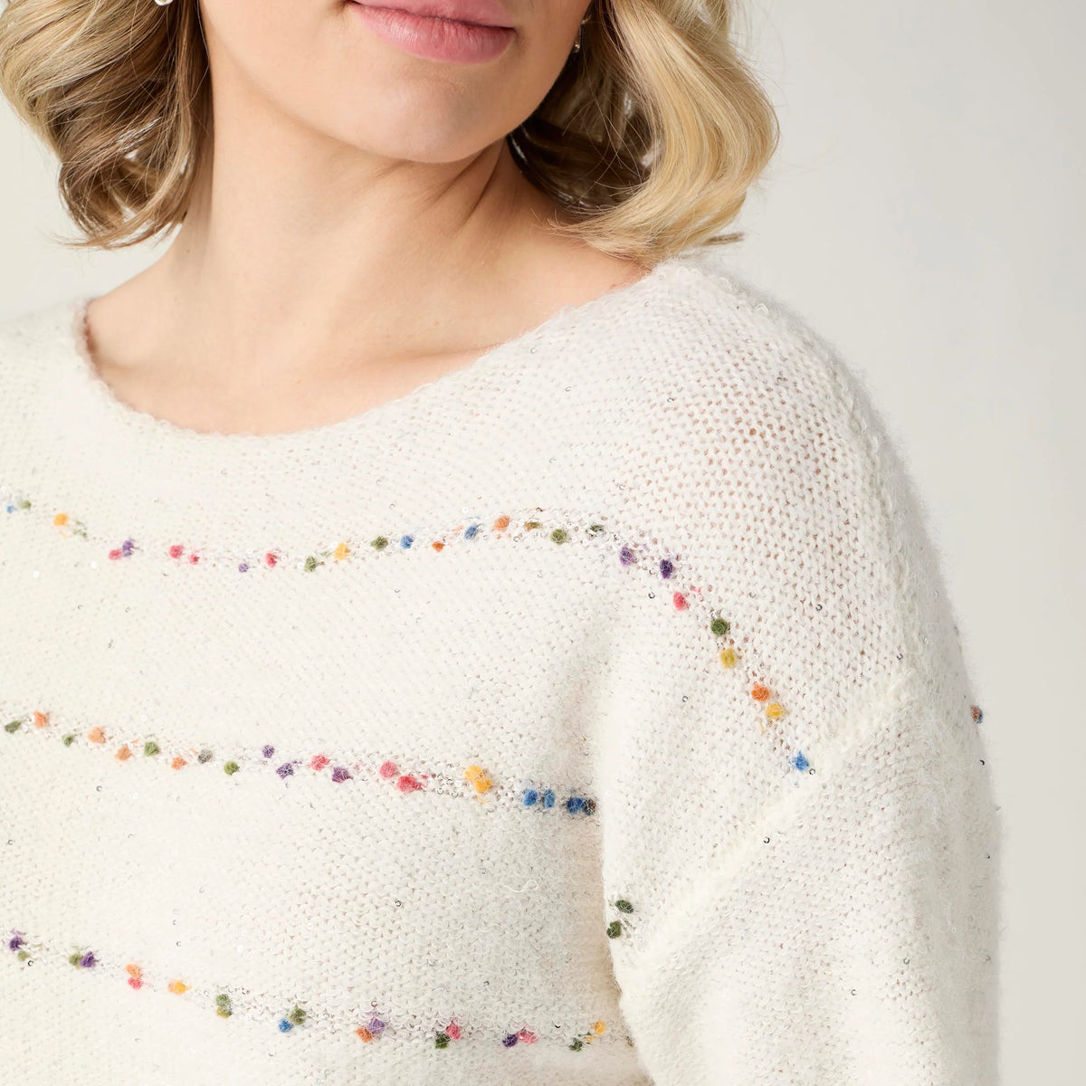 Bonnie Sequin Mini-Pom Boatneck Sweater