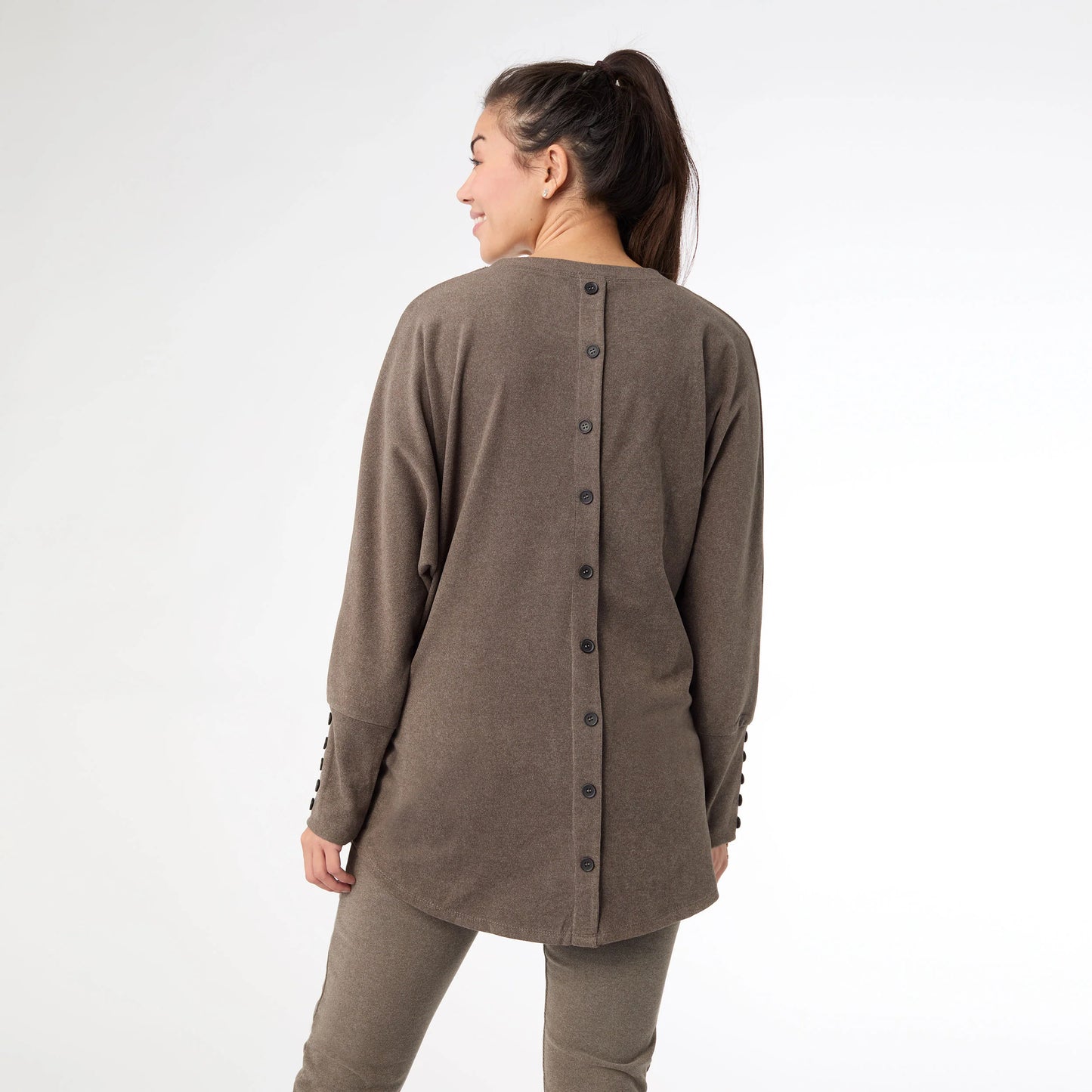 Weekend Brushed Sweater with Button Back