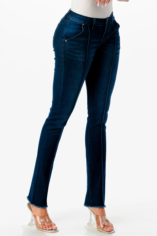 Grace LA Easy Fit Mid-Rise Center Seam Denim Straight Leg Jeans - Dark Blue Wash