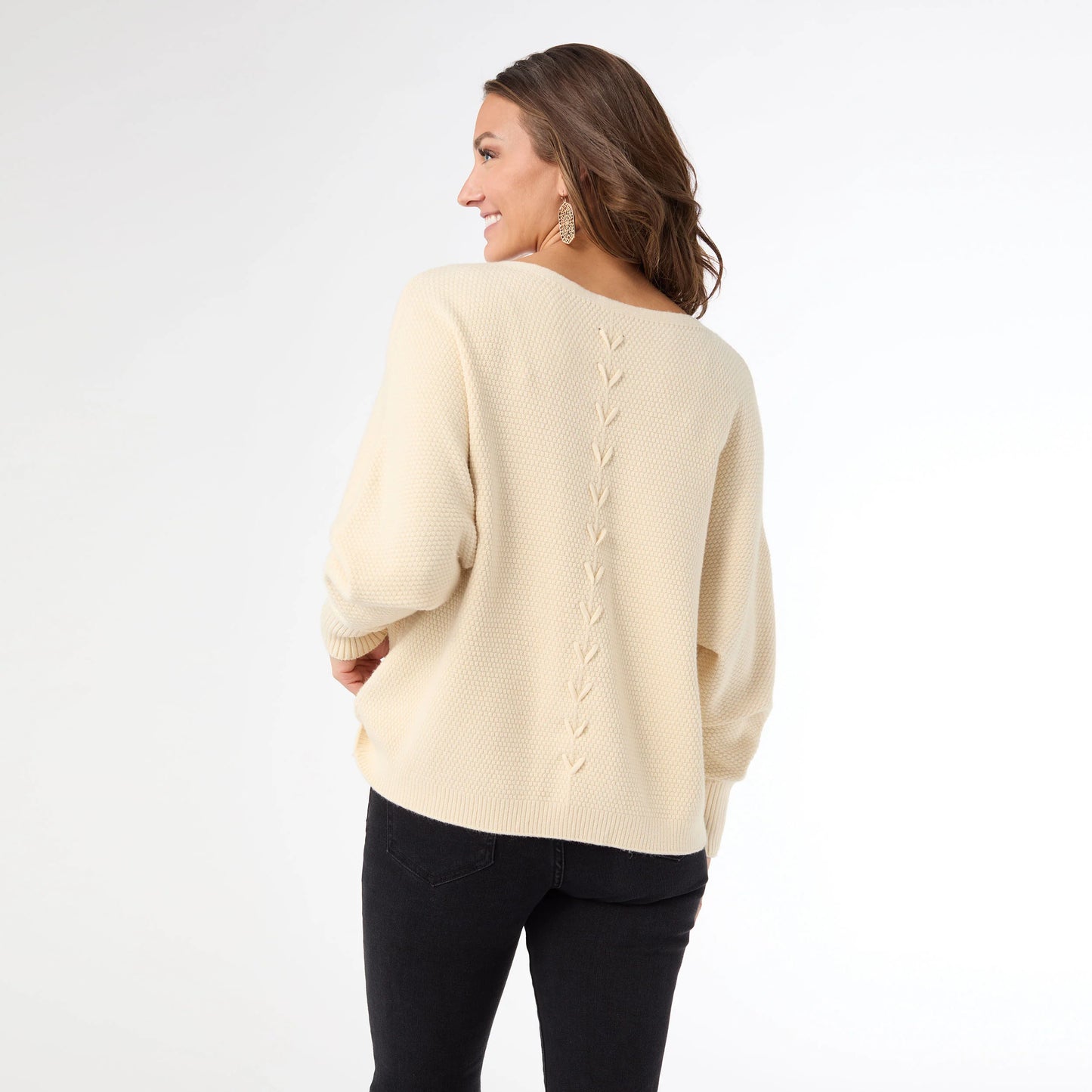 Relaxed Ciana Pullover Sweater with Lattice Back
