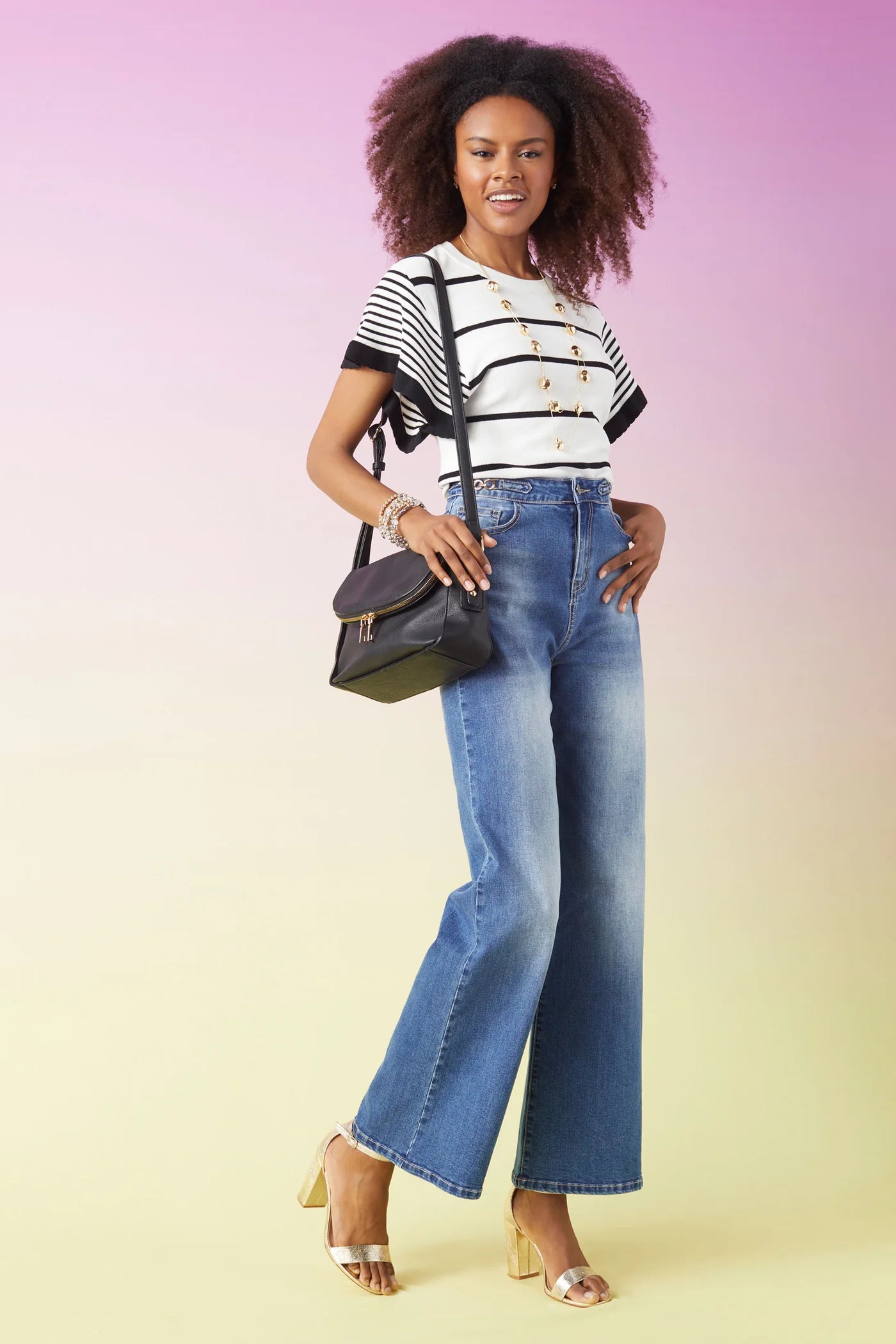 Claudia Knit Striped Top with Scalloped Sleeve