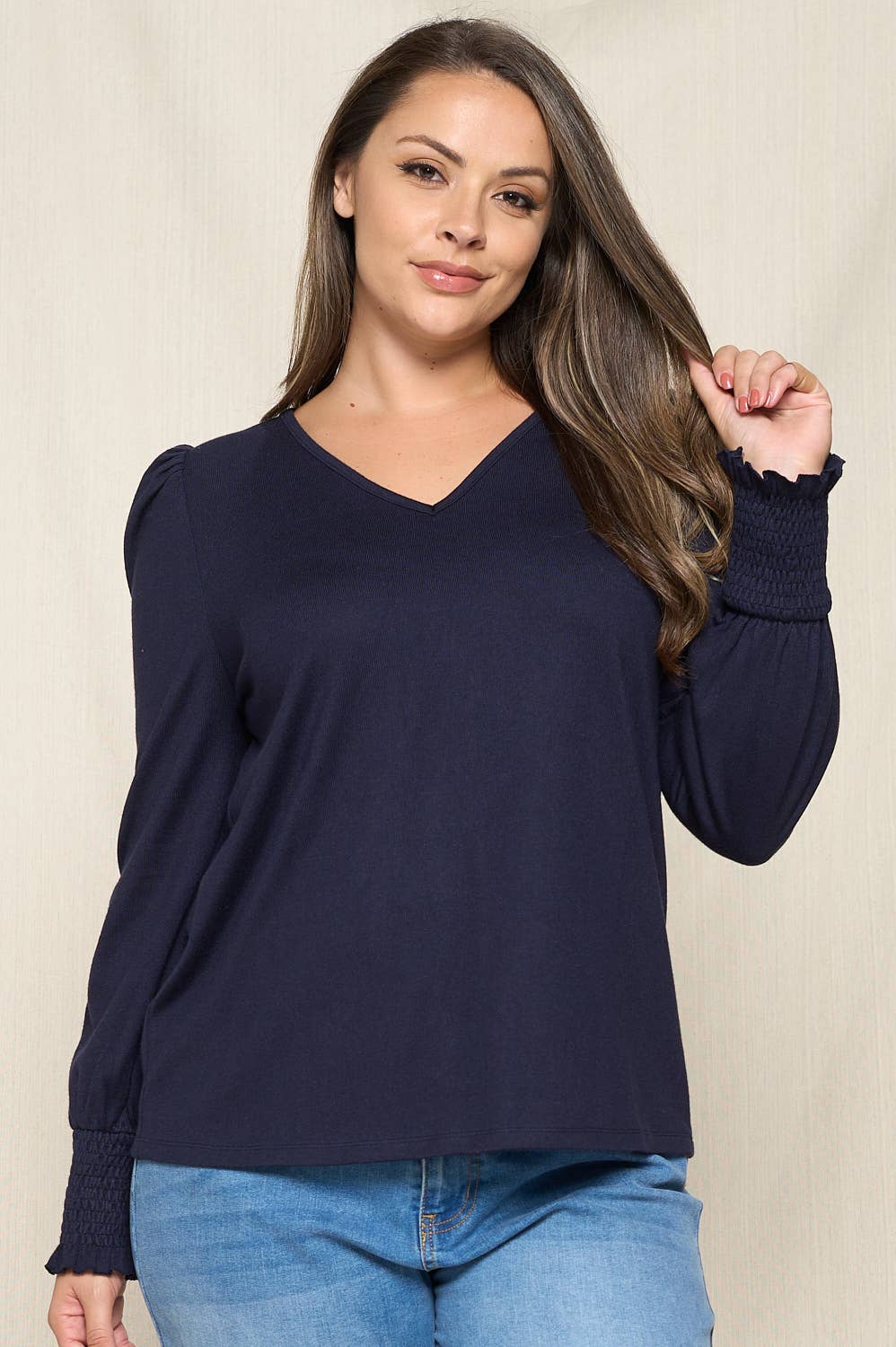 Puff Sleeve Smocked V-Neck Top