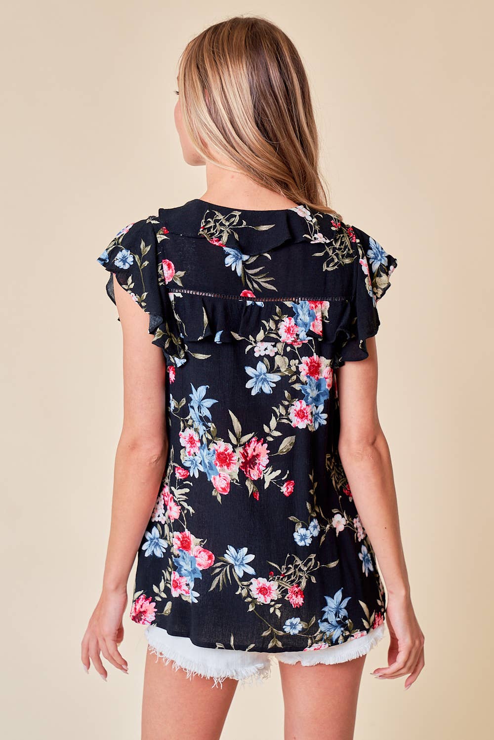 Ruffled V Neck Floral Top