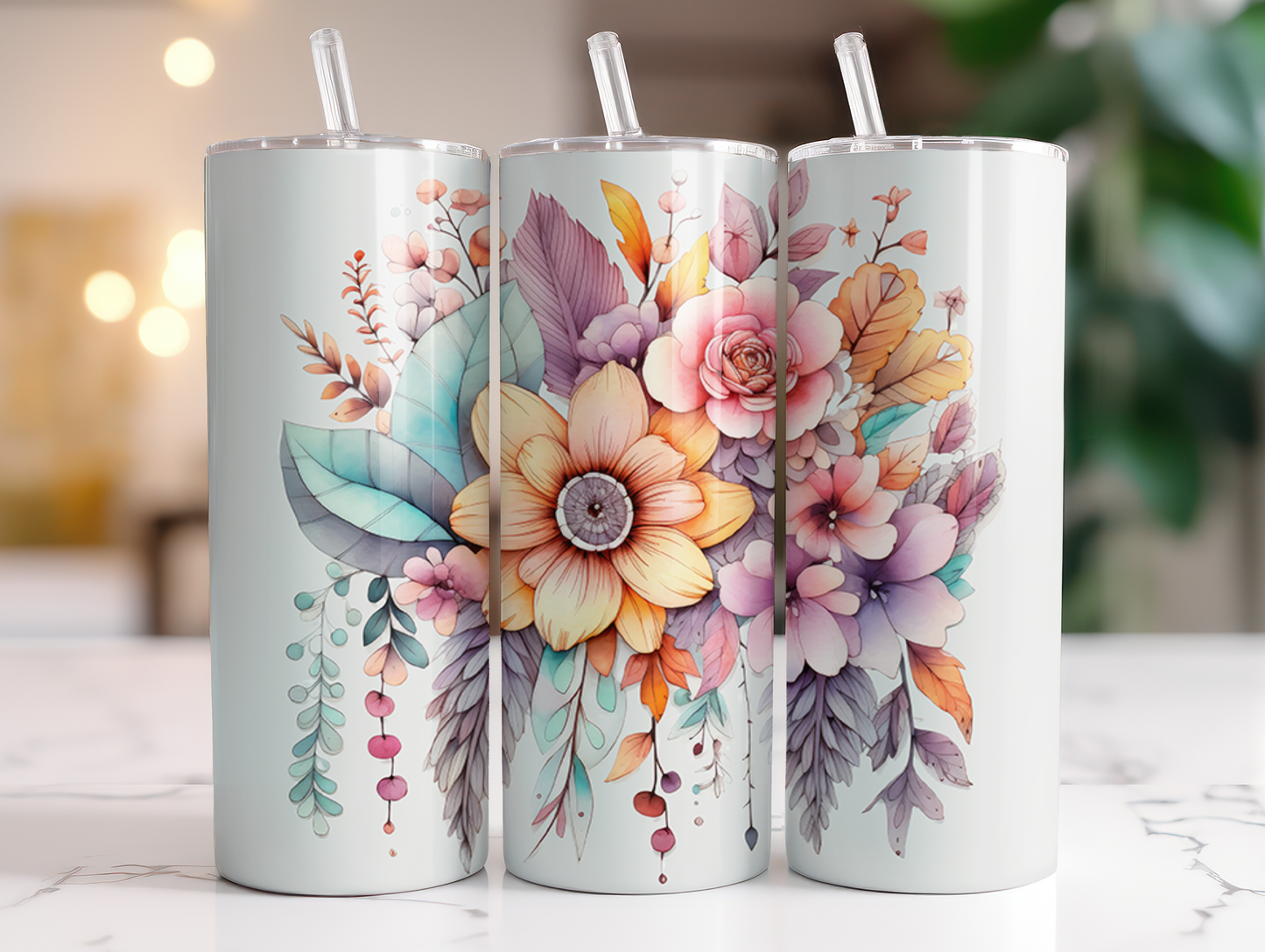 Boho Aztec Flowers 20oz Skinny Tumbler