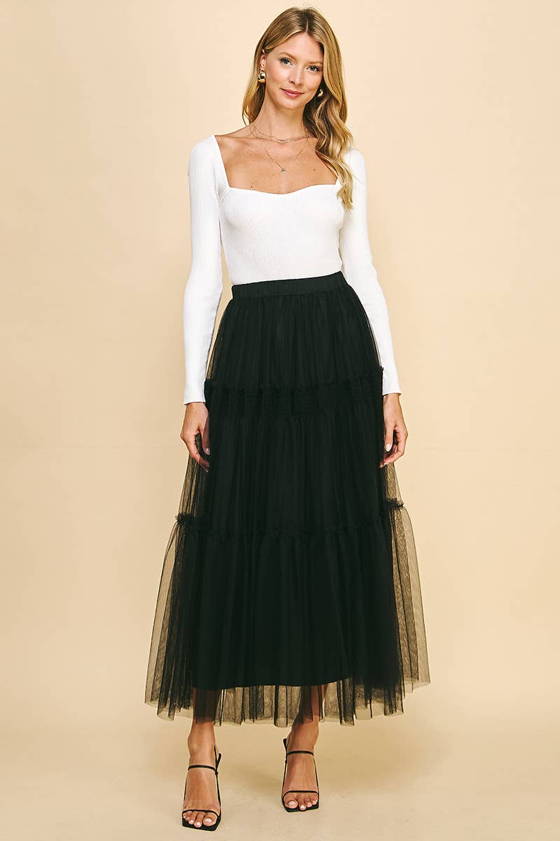 Tulle Tiered Maxi Skirt - Black
