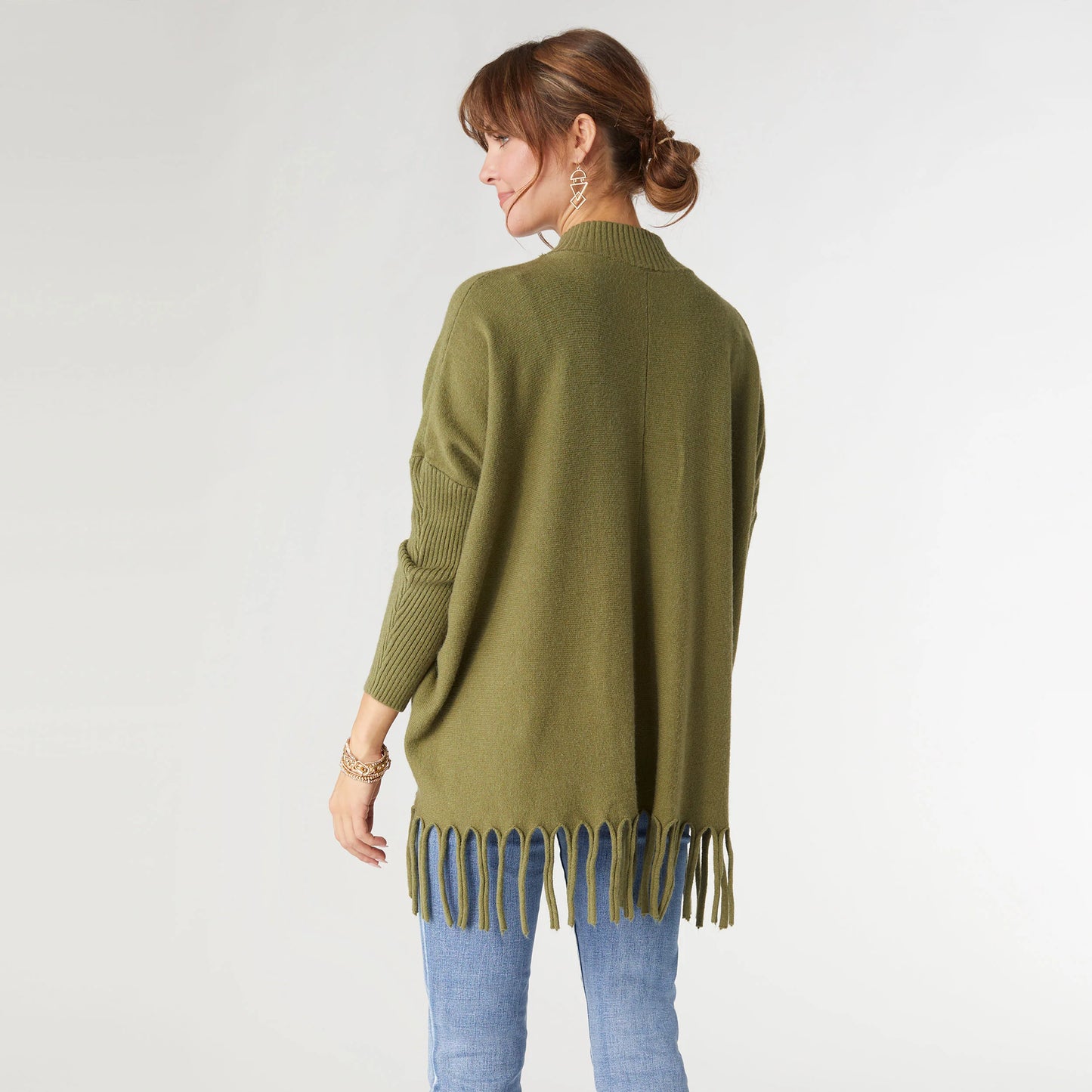 Heavenly-Luxe Flowy Mock Neck Fringe Sweater