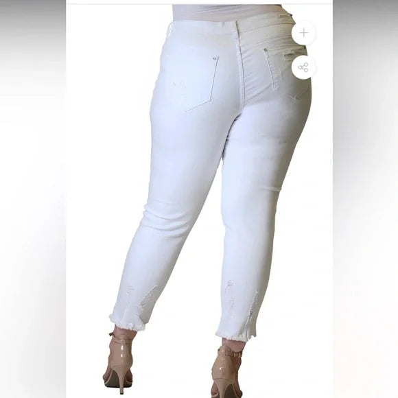 Grace LA Frayed Distressed White Plus Crop