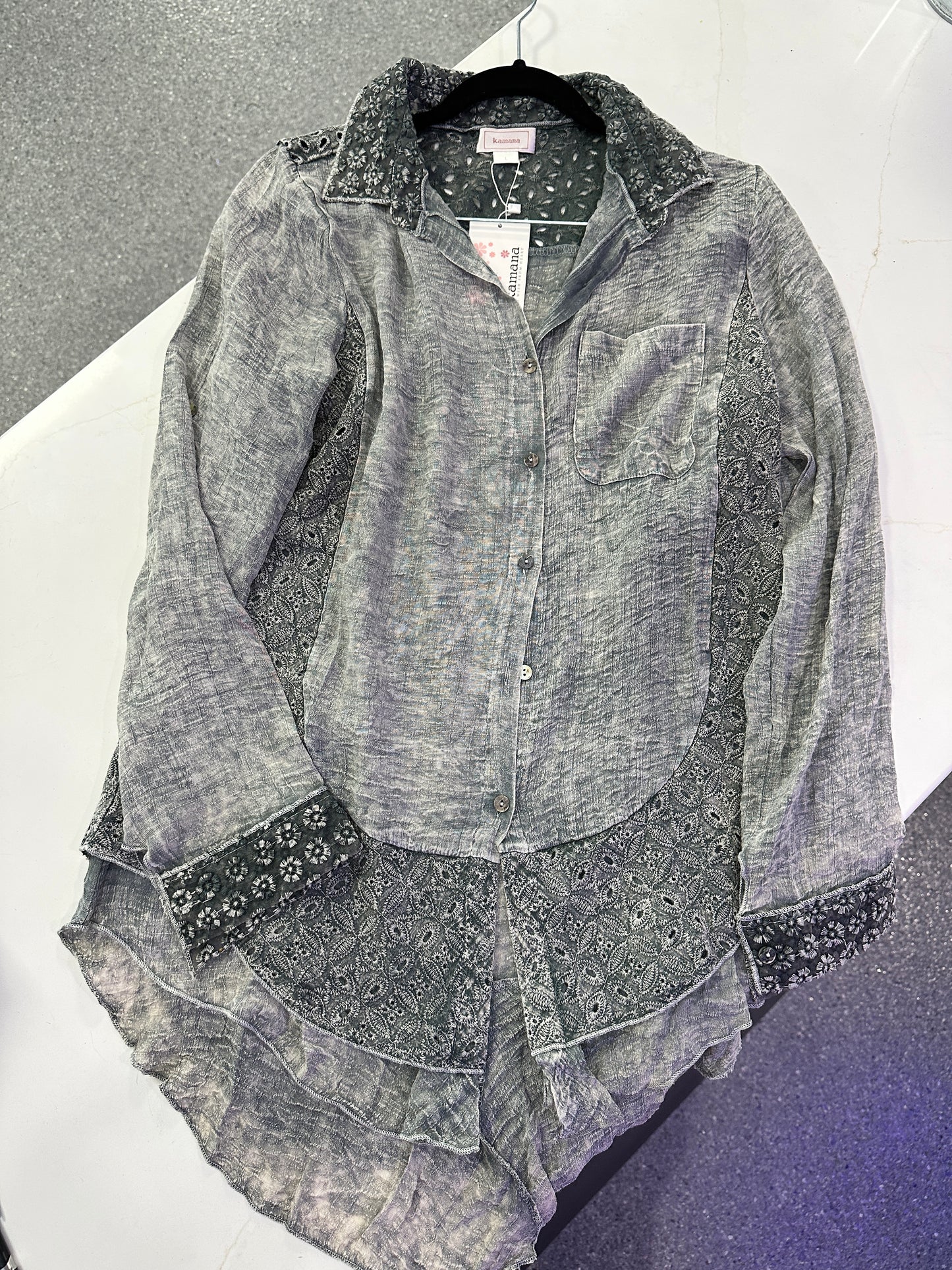 Kamana Grey Button Down High-Low Top